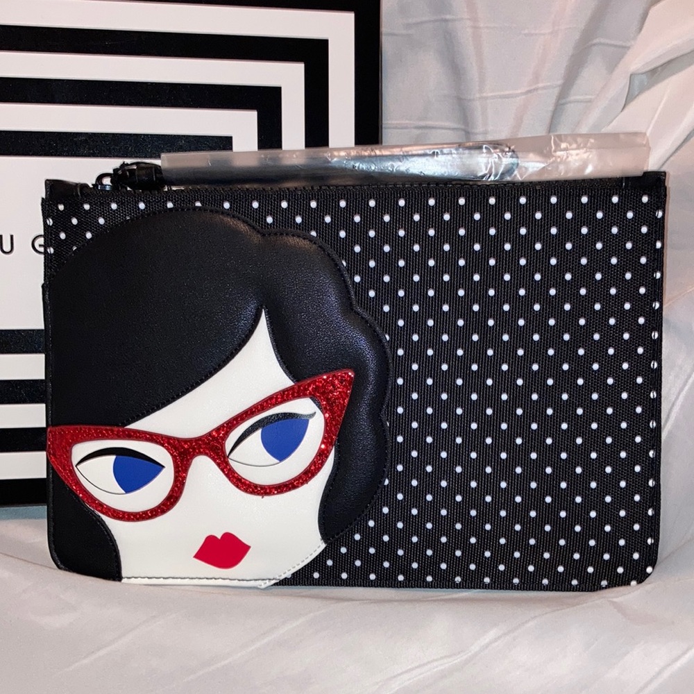 NWT Lulu Guinness Clutch - Doll Face Glasses Grace